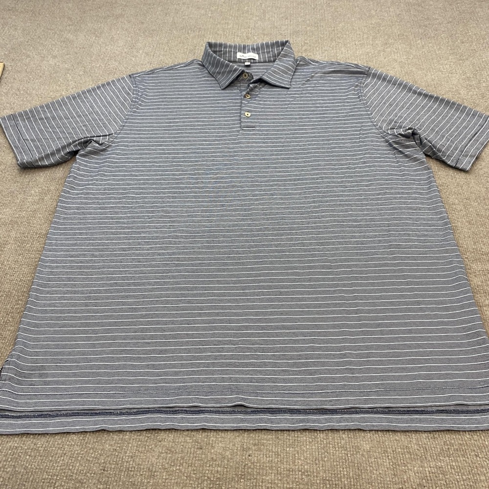 Peter Millar Polo Shirt Mens 2XL Gray Stripe Cotton Short Sleeve Casual Crown